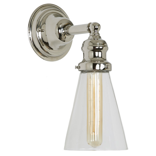 JVI Designs 1210-15 S10 One light Union Square wall sconce polished nickel finish 4.75" Wide, clear mouth blown glass shade